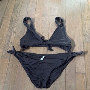 Black Bikini Set with Triangle Top and Adjustable Side Ties